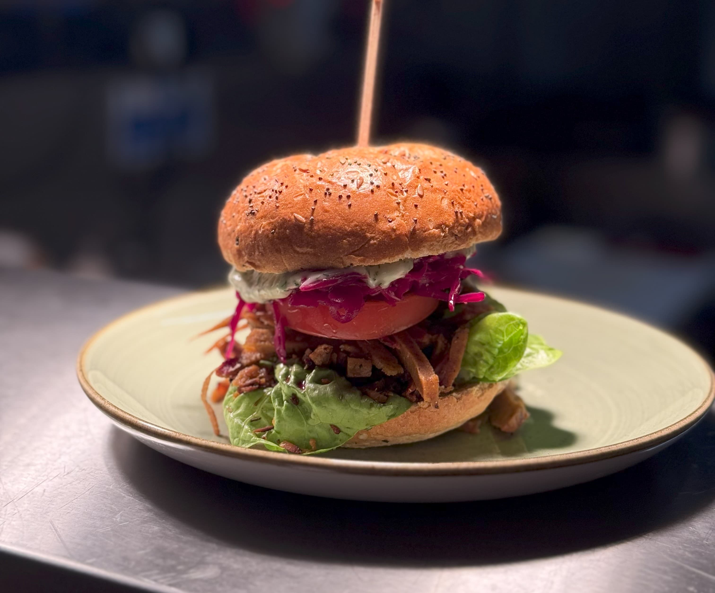 shredded seitan burger